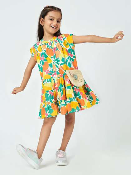 Ed-a-Mamma Girls Cap
                    Sleeves Cotton Drop-Waist Dress
