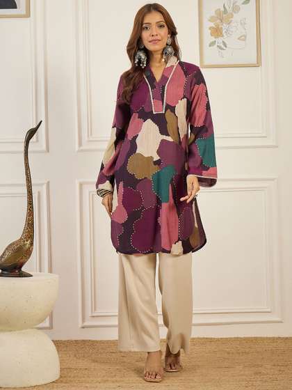 Anouk Women
                          Printed Straight Chanderi Silk Kurta