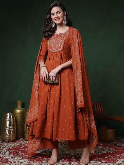 GULMOHAR JAIPUR
                        Women Ethnic Motifs Printed Pure Cotton Kurta
                        & Palazzos With Dupatta