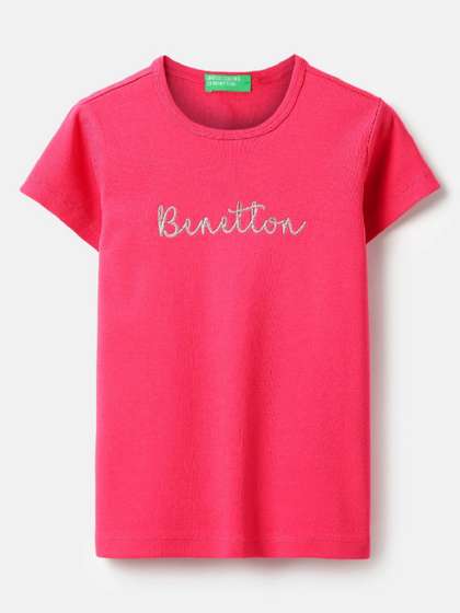 United Colors of
                    Benetton Girls Typography Printed Pure Cotton
                    T-shirt