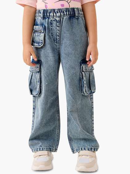 Juniors by Babyshop
                    Girls Regular Fit Mid-Rise Light Fade Cotton Cargo
                    Jeans