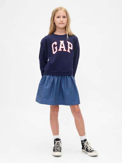 GAP Girls Brand Logo
                    Printed Applique Long Sleeve Crew Neck Sweatshirt