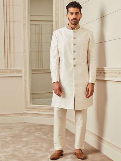 Tasva Men Silk
                          Brocade Embroidered Sherwani Set