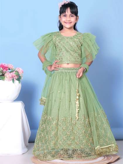 satyamfab Girls
                    Embroidered Thread Work Ready To Wear Net Lehenga
                    & Blouse With Dupatta