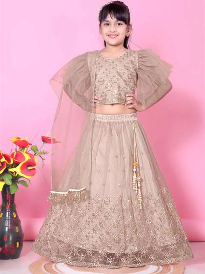 satyamfab Girls
                    Embroidered Thread Work Ready To Wear Net Lehenga
                    & Blouse With Dupatta
