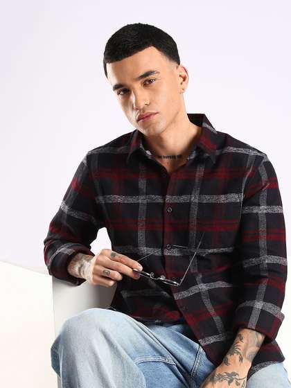 HERE&NOW Men
                        Slim Fit Tartan Checked Button-Down Collar
                        Cotton Casual Shirt