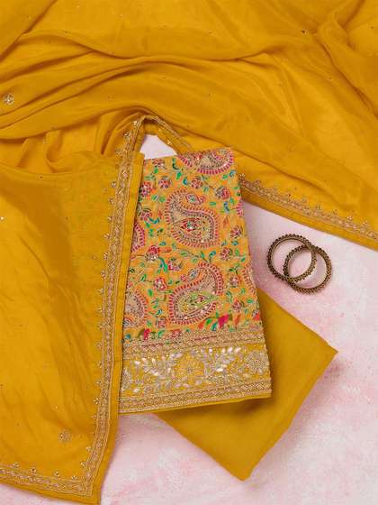 Koskii Women Paisley
                        Embroidered Beads And Stones Unstitched Dress
                        Material