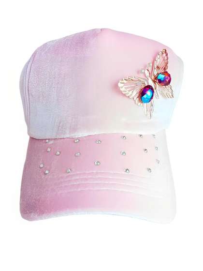 Trubliz Girls Pink
                    Butterfly & Gemstone Studded Velvet Visor Cap