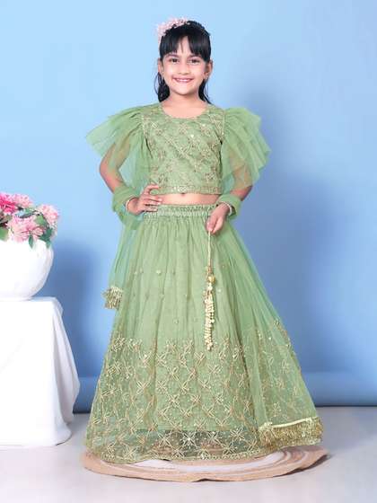 BAESD Girls Embroidered
                    Thread Work Ready To Wear Net Lehenga & Blouse
                    With Dupatta