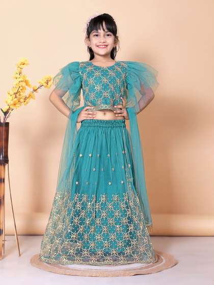 satyamfab Girls
                    Embroidered Thread Work Ready To Wear Net Lehenga
                    & Blouse With Dupatta