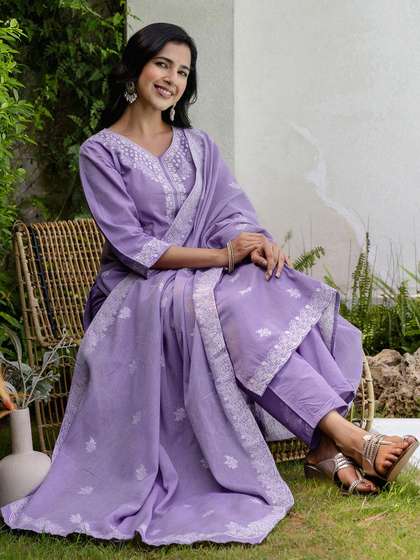 SANISA Women
                        Lavender Cotton Blend Kurta Sets