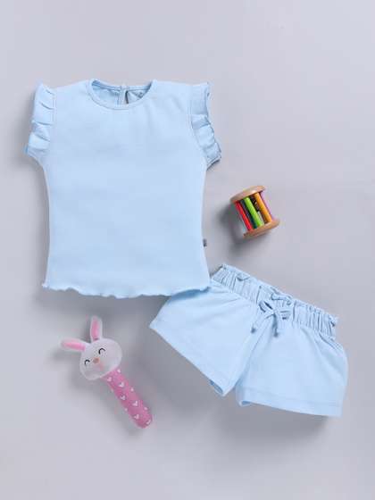 YK X Tinyo Girls Ruffle
                    and Back Button Detail Top with Shorts