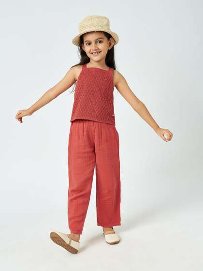 Ed-a-Mamma Girls
                        Self Design Square Neck Pure Cotton Top With
                        Trousers