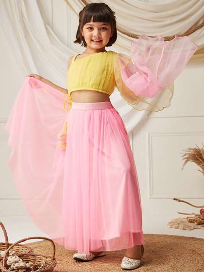 BAESD Kid's One
                        Shoulder Ruffled Solid Tie-Up Midi Festive &
                        Party Dress
