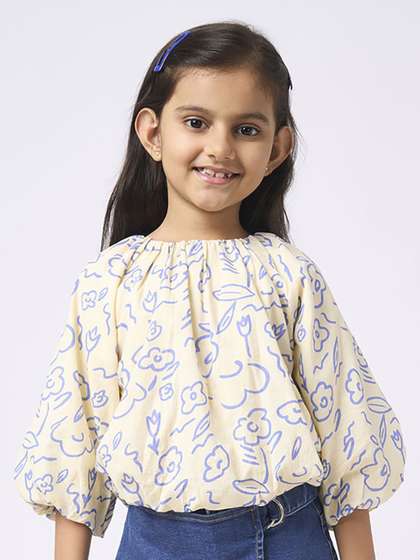 Ed-a-Mamma Girls
                    Abstract Print Puff Sleeve Cotton Balloon Top