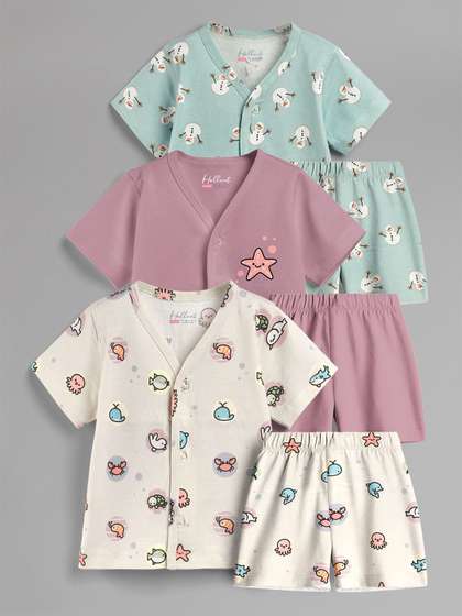 HELLCAT Kids Pack Of
                        3 Printed V-Neck Pure Cotton Jhablas With
                        Shorts