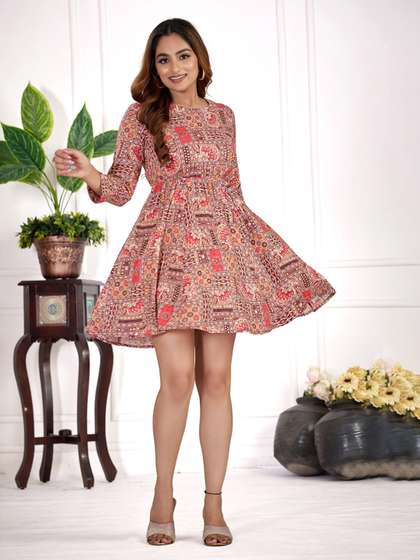 AMOUS Floral Fit & Flare Dress