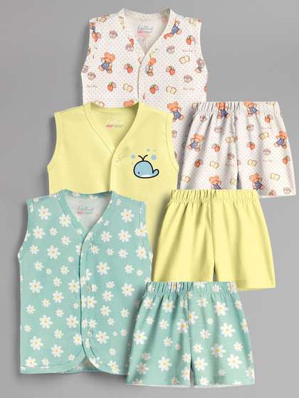 HELLCAT Kids Pack Of 3
                    Printed V-Neck Pure Cotton Jhablas With Shorts
