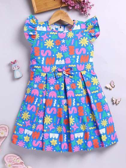 Toonyport Girls Printed
                    Flutter Sleeve Fit & Flare Dress