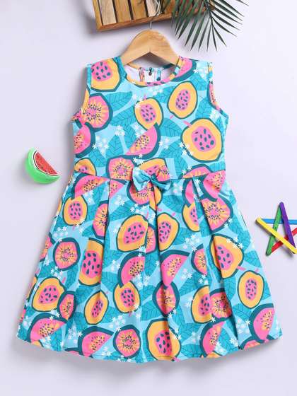 Toonyport Girls Floral
                      Printed Round Neck Fit & Flare Dress