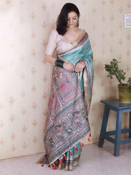 ELITE WEAVES
                          Kalamkari Printed Zari Tussar Saree