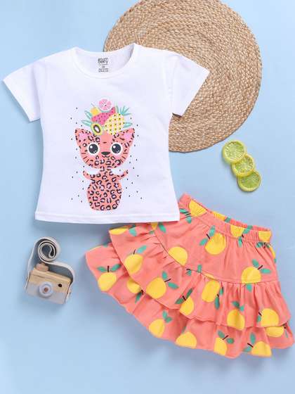 Toonyport Girls Printed
                    Round Neck Pure Cotton T-Shirt With Skirt