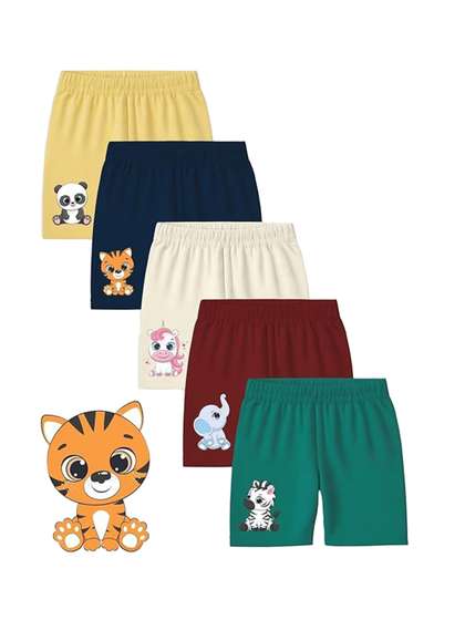 Minicult Kids Pack Of 5
                    Printed Regular Fit Cotton Shorts