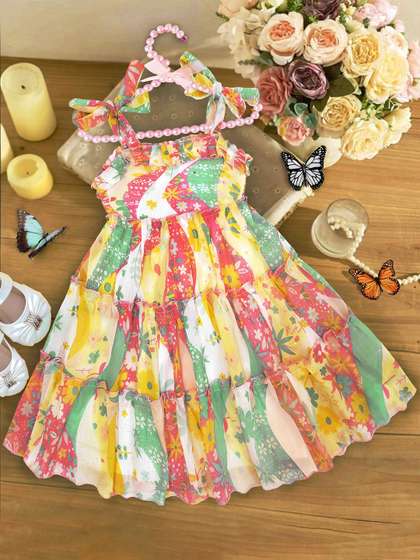 KAARIGARI Girls Floral
                    Printed Georgette Fit & Flare Midi Dress