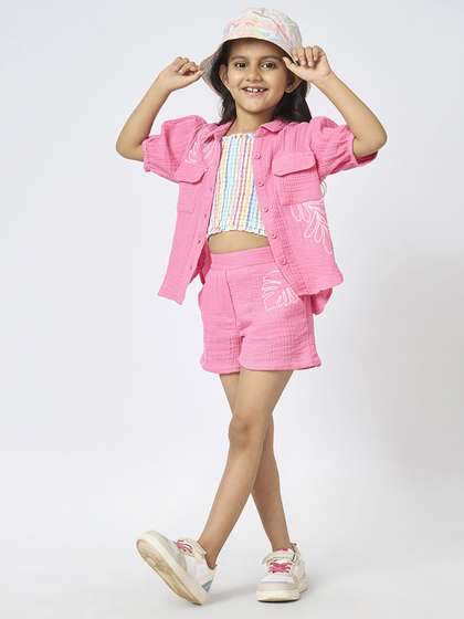 Ed-a-Mamma Girls
                        Striped Shoulder Straps Pure Cotton Top With
                        Shorts & Shirt