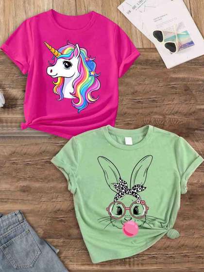 KEESOR Girls Pack Of 2
                    Printed Cotton Tshirts