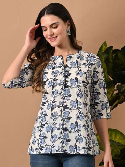 Anouk Rustic Women
                        Floral Printed Mandarin Collar Pure Cotton
                        Straight Kurti