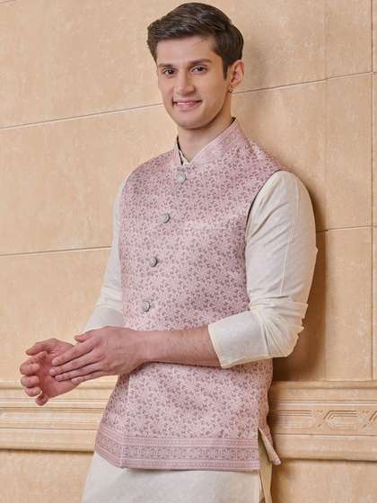 Tasva Men Floral
                        Printed Woven Classic Bundi Nehru Jacket