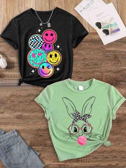 KEESOR Girls Pack Of 2
                    Printed Cotton Tshirts