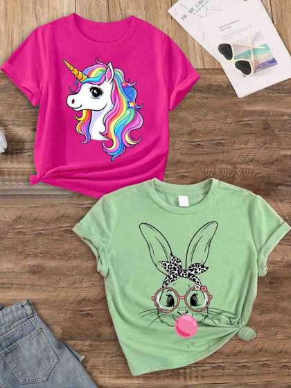 KEESOR Girls Pack Of 2
                    Cotton Tshirts
