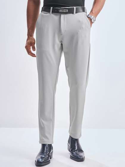 HIGHLANDER Men Solid
                        Slim Fit Mid-Rise Flat-Front Formal Trousers