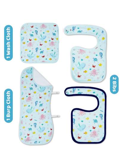 haus & kinder Kids
                    Pack Of 4 Printed Pure Cotton Bib Wash & Burp
                    Cloth