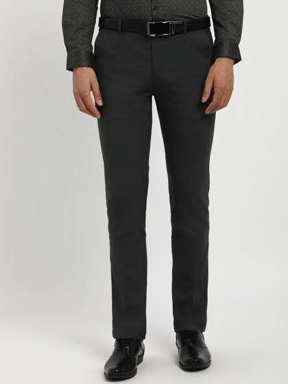 Peter England Men
                          Textured Slim Fit Mid-Rise Trousers