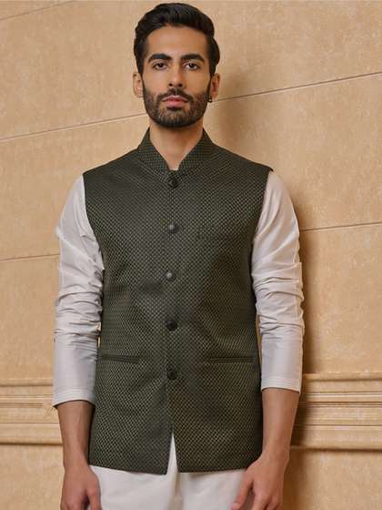 Tasva Woven Design
                        Jacquard Classic Bundi Nehru Jacket