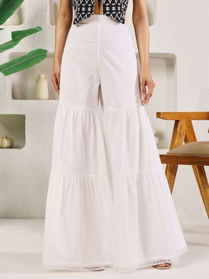 FIORRA Women Flared
                        Cotton Tiered Sharara Palazzos