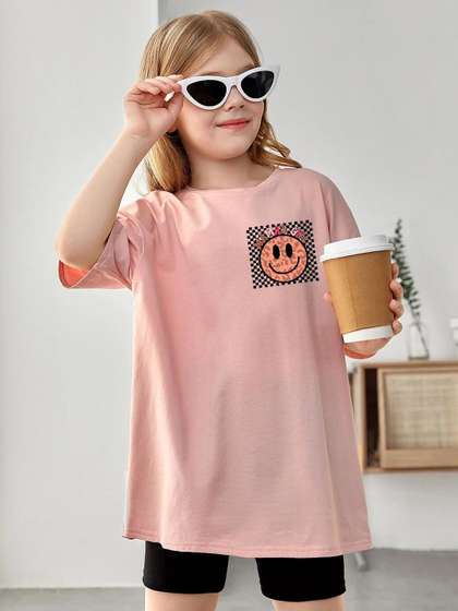 KEESOR Girls Pack Of 2
                    Printed Drop-Shoulder Sleeves T-shirts