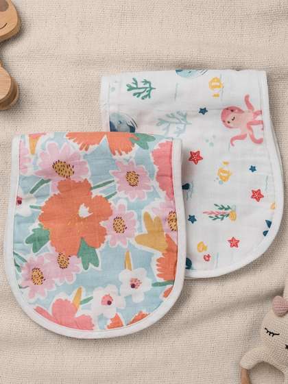 haus & kinder Kids
                    Pack Of 2 Sea and Bloom Printed Burp Cloths