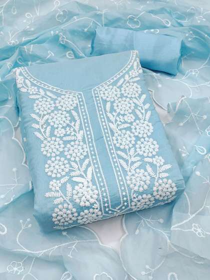 HERE&NOW Floral
                        Embroidered Thread Work Chanderi Cotton
                        Unstitched Dress Material