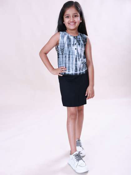 KiddoPanti Girls Tie
                    & Dye Sleeveless Top & Cotton Over Lap Skort
                    Set