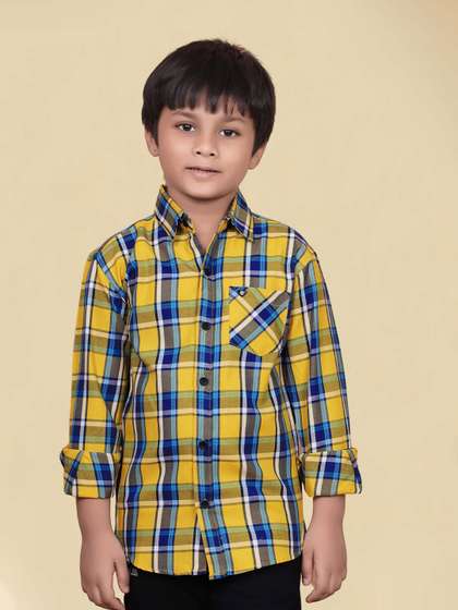 SKY PEARL Boys Tartan
                    Checked Spread Collar Standard Cotton Shirt