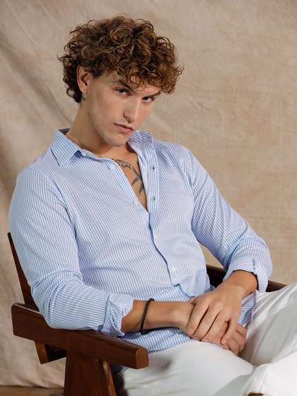 WROGN Comfort
                        Striped Spread Collar Slim Fit Shirt