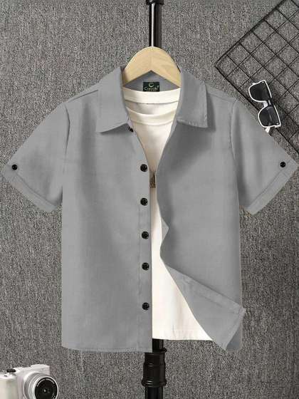 CRESALE Boys Solid Grey
                    Comfort Casual Shirt