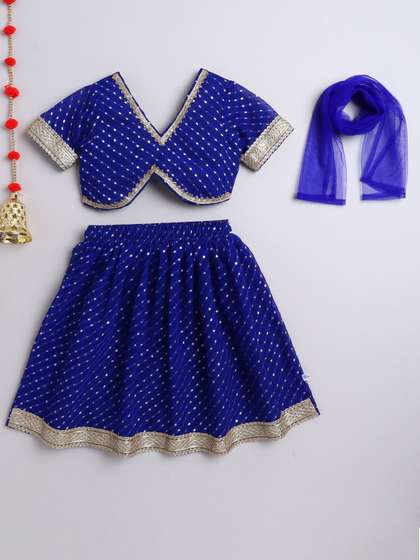 MANY FROCKS & Girls
                    Printed Leheriya Ready to Wear Lehenga With Blouse
                    & Dupatta