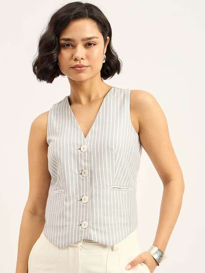 SALT ATTIRE Striped
                        V-Neck Waistcoat