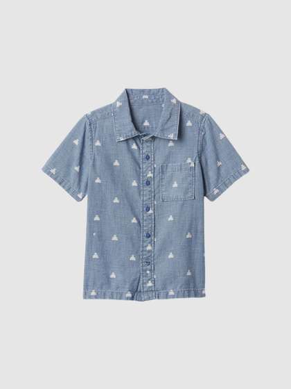 GAP Boys Printed Denim
                    Slim Fit Spread Collar Neck Shirt