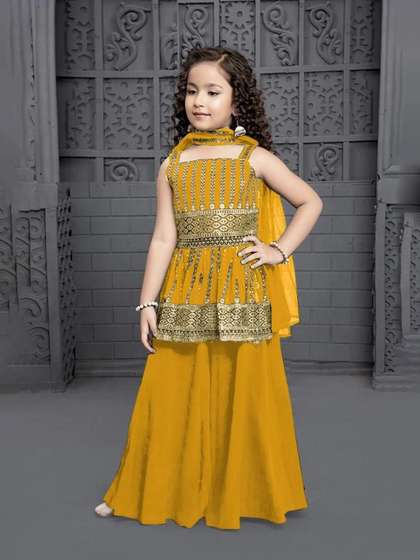 Tulsi Creation Girls
                    Embroidered Empire Thread Work Kurta with Palazzos
                    & Dupatta